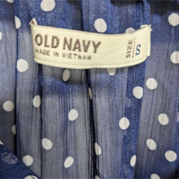 Old Navy Top Women Small Polka Dot Sheer Navy Ruffled Off Shoulder Elastic Neck - Picture 7 of 10